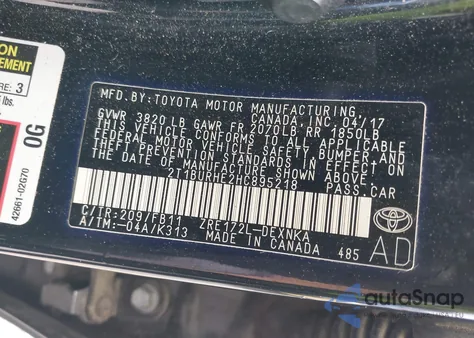 2017 Toyota Corolla Le from USA, damaged, VIN 2T1BURHE2HC895218